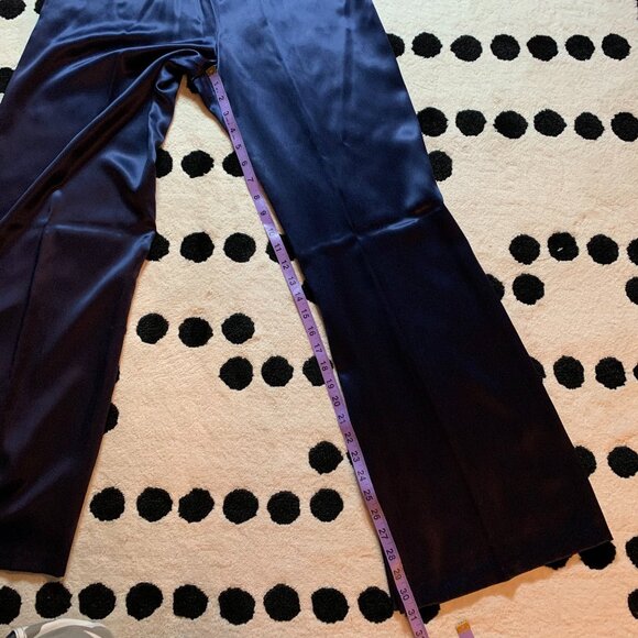 Vintage 90s Tuxedo 2 Pc Suit Set Navy Velvet Blazer Jacket Satin High Rise Pants - Picture 13 of 16